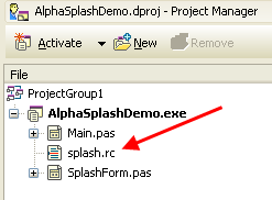 A resource script in the Delphi Project Manager